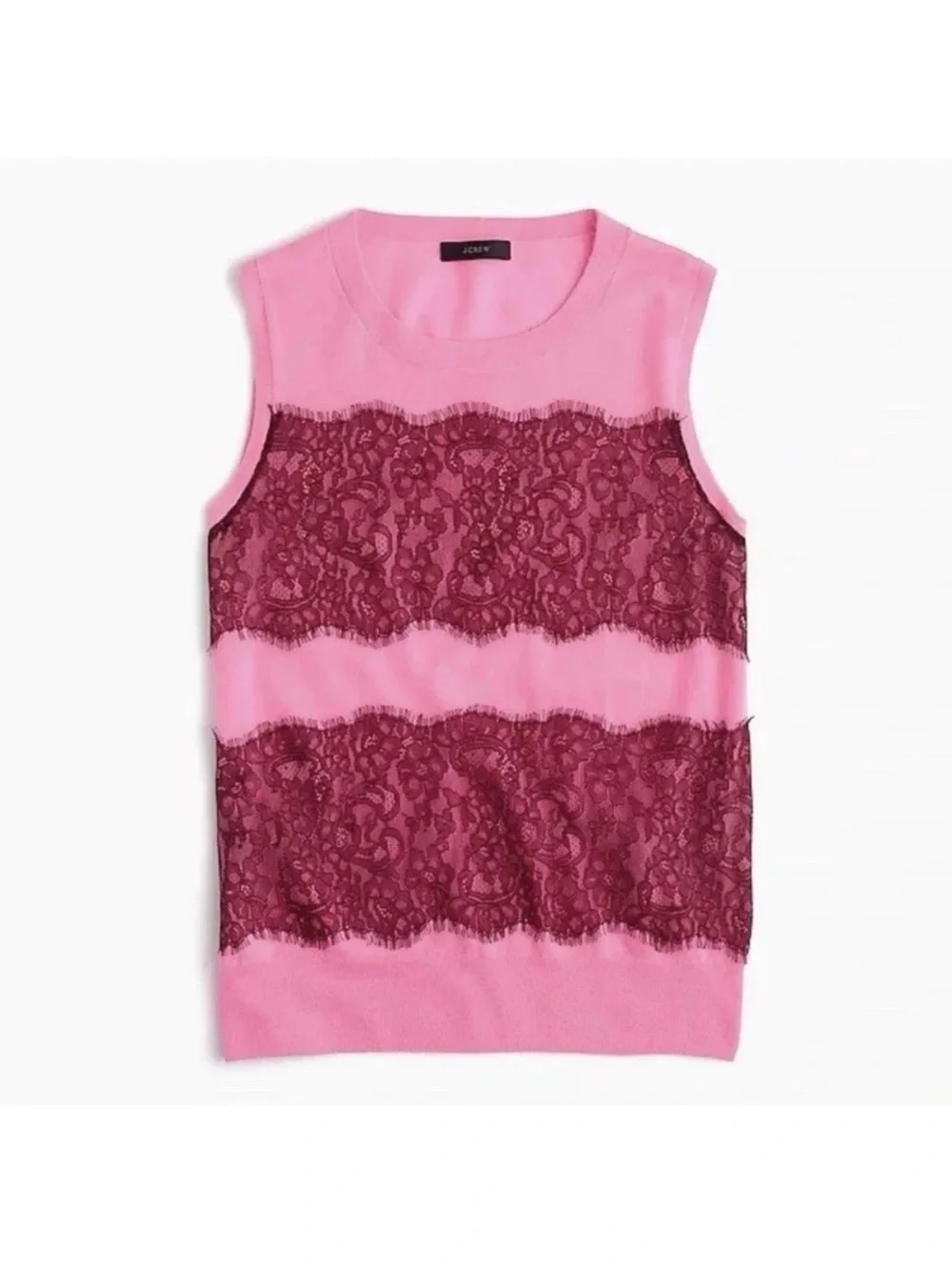 J.Crew Lightweight Merino Wool Jackie Sweater Vest S bright pink with wine lace